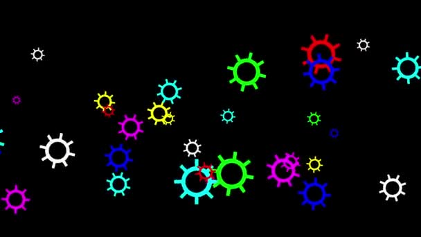 Spinning Colorful Gears Motion Graphics Plain Black Background — Stock Video