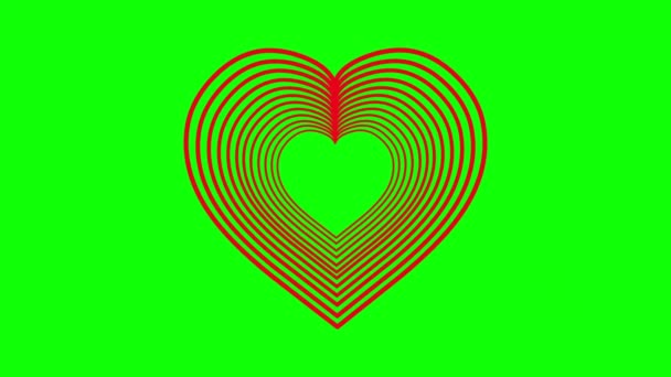 Візерунок Червоних Сердець Графіка Руху Зеленим Екраном Фону — стокове відео