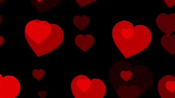 Red Hearts Motion Graphics Plain Black Background — Stock Video