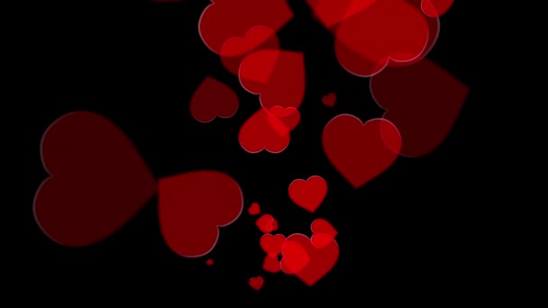 Schwimmende Rote Herzen Bewegungsgrafik Mit Schlichtem Schwarzen Hintergrund — Stockvideo