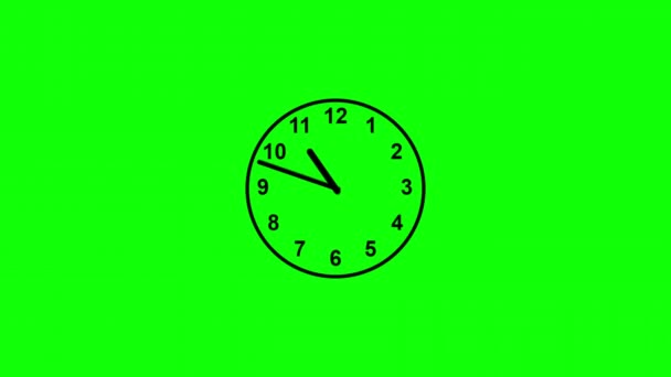 Ρολόι Λειτουργίας Ώρα Και Λεπτό Χέρι Πράσινο Φόντο Οθόνη — Αρχείο Βίντεο