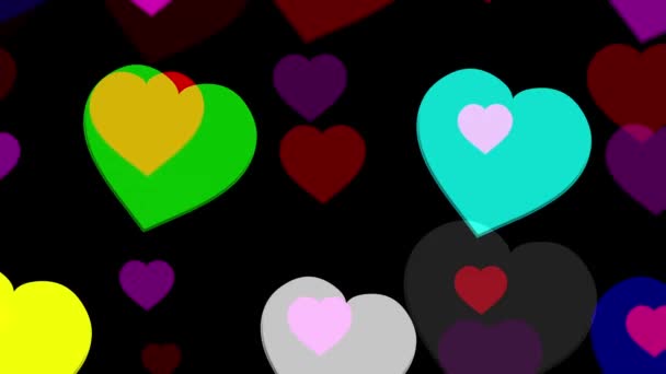 Красочные Сердца Движения Графики Простым Черным Фоном — стоковое видео