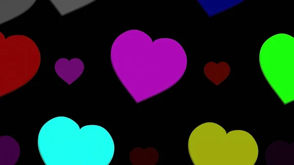 Красивая Иллюстрация Красочных Сердец Простым Черным Фоном — стоковое фото