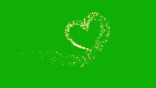 Σχήμα Καρδιάς Που Σχηματίζεται Από Σωματίδια Glitter Πράσινο Φόντο Οθόνη — Αρχείο Βίντεο
