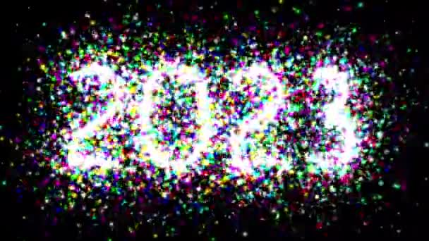 2023 Med Färgglada Glitter Gnistrar Vanlig Svart Bakgrund — Stockvideo