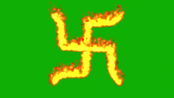 Hindu Kultursymbol Hakenkreuz Mit Feuerwirkung Auf Grünem Hintergrund — Stockvideo