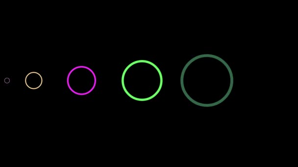 Expanding Colorful Circles Motion Graphics Plain Black Background — Stock Video