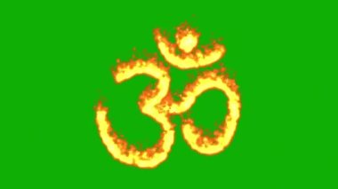 Yeşil ekran arka planına sahip Om sembolü hareket grafiklerini ateşle
