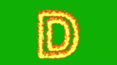 Yeşil ekran arka planında ateş etkisi olan İngilizce alfabe D