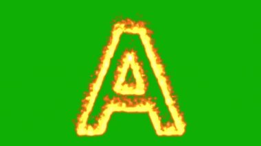 Yeşil ekran arka planında ateş efektli İngiliz alfabesi A