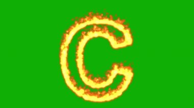 Yeşil ekran arka planında ateş etkisi olan İngilizce alfabe B