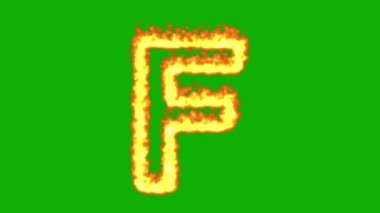 Yeşil ekran arka planında ateş efektli İngilizce alfabe F