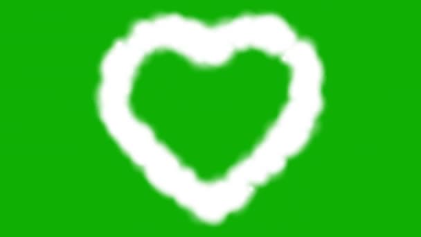 Λευκά Γραφικά Κίνησης Σύννεφο Καρδιά Πράσινο Φόντο Οθόνη — Αρχείο Βίντεο