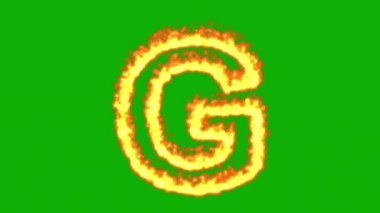 Yeşil ekran arka planında ateş efektli İngilizce alfabe G