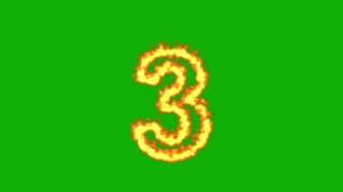 Yeşil ekran arka planında ateş etkisine sahip 3 numara