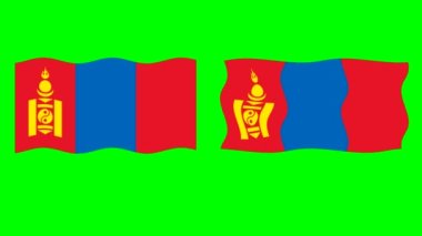 Yeşil ekran arkaplanlı dalgalı Moğolistan bayrak hareketi grafikleri