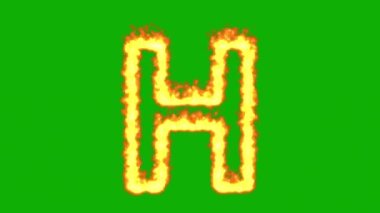 Yeşil ekran arka planında ateş efektli İngilizce alfabe H