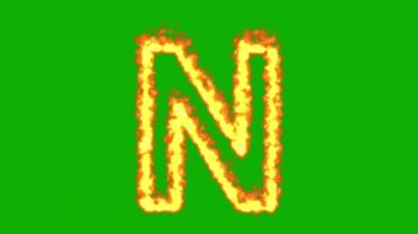 Ateş efektli İngiliz alfabesi N yeşil ekran hareket grafikleri