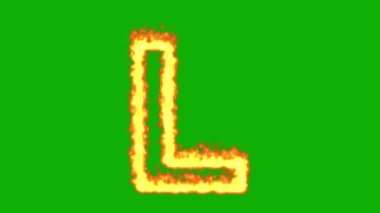 Ateş efekti yeşil ekran hareket grafikleriyle İngilizce alfabe L