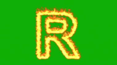 Ateş efektli İngiliz alfabesi R yeşil ekran hareketi grafikleri