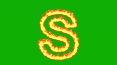 Yeşil ekran arka planında ateş efektli İngilizce alfabe S