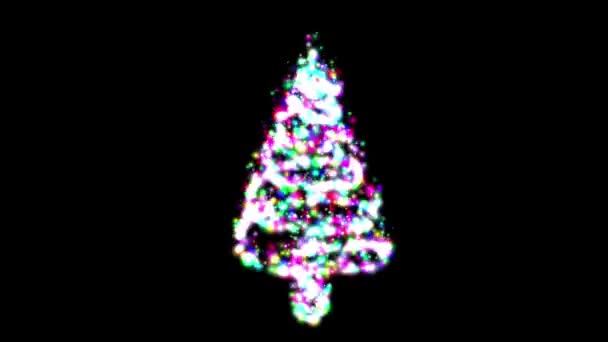Zářící Vánoční Stromek Barevnými Třpytkami Jiskry Černém Pozadí — Stock video