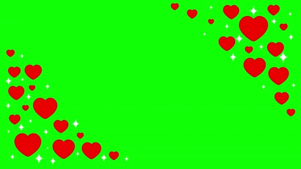 具有绿色屏幕背景的装饰红心帧运动图形 — 图库视频影像