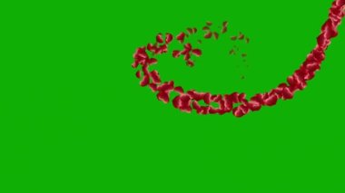 Kırmızı kalpler yeşil ekranda kalp yolu ile hareket eder.