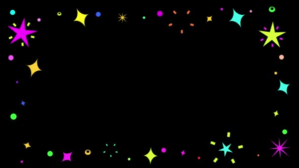 Красочные Звезды Декоративная Рамка Движения Графики Простым Черным Фоном — стоковое видео