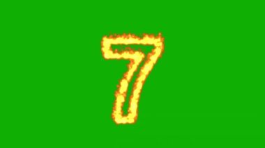 Number 7 with fire effect on green screen background