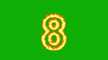 Number 8 with fire effect on green screen background