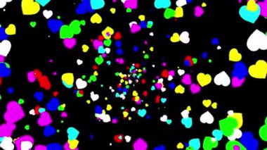 Colorful hearts extraction motion graphics with plain black background
