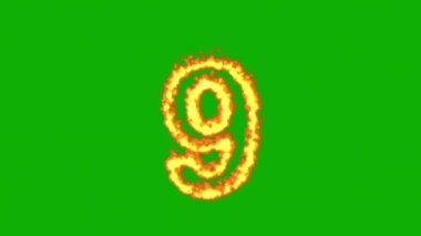 Number 9 with fire effect on green screen background
