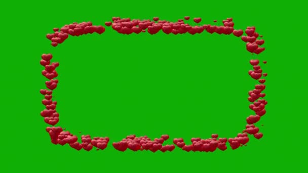 Червоні Серця Кадрів Графіки Руху Зеленим Екраном Фону — стокове відео