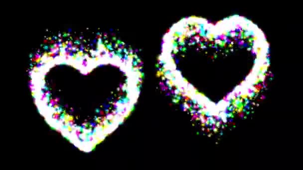Colorful Glitter Particles Heart Motion Graphics Plain Black Background — Vídeo de Stock
