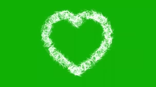 Молния Зажигается Графика Движения Сердца Зеленым Фоном Экрана — стоковое видео