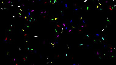 Falling colorful confetti particles motion graphics with plain black background