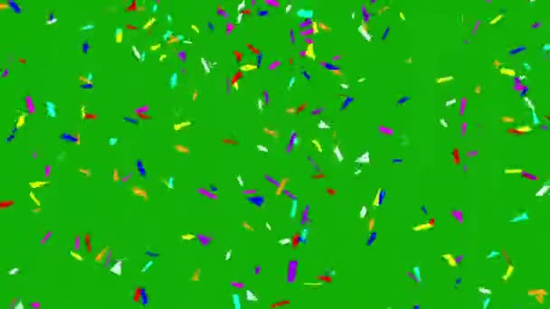 Fallende Bunte Konfetti Partikel Bewegungsgrafik Mit Grünem Hintergrund — Stockvideo