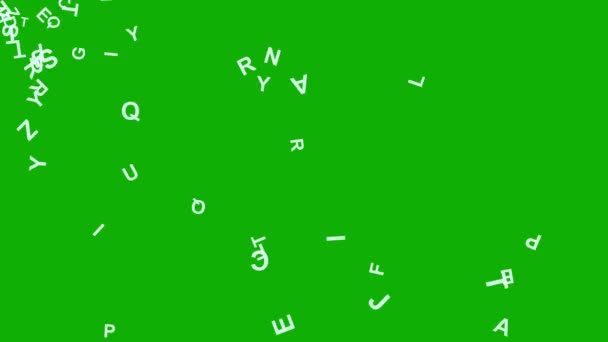 緑の画面の背景で英語のアルファベットのモーショングラフィックスを吹いて — ストック動画