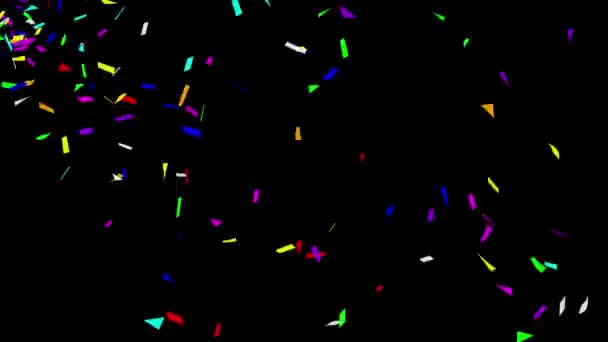 Blowing Colorful Confetti Particles Motion Graphics Plain Black Background — Vídeo de Stock