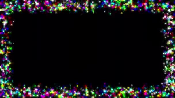 Colorful Glitter Particles Frame Motion Graphics Plain Black Background — стоковое видео
