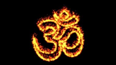 Om symbol with fire effect on plain black background