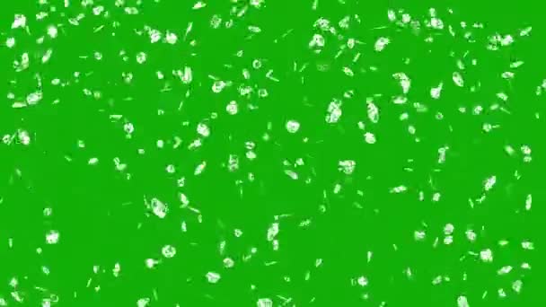 带绿色屏幕背景的白色晶体颗粒运动图形的下降 — 图库视频影像