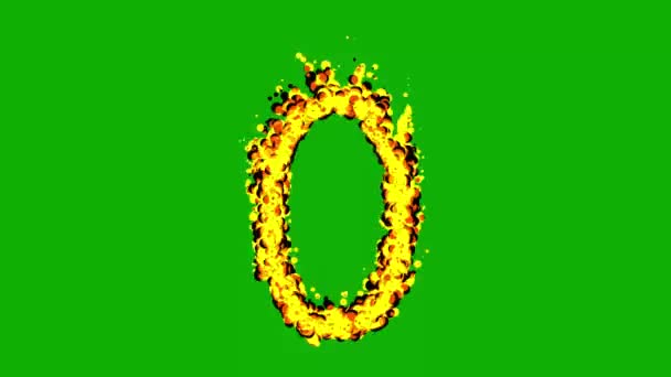 Number Zero Fire Effect Green Screen Background — Stockvideo