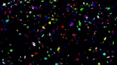 Düşen renkli kristaller düz siyah arkaplan ile hareket grafikleri