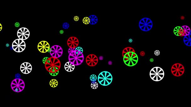 Крутящиеся Красочные Колеса Графика Движения Простым Черным Фоном — стоковое видео