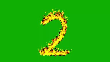 Yeşil ekran arka planında yangın efekti olan 2 numara
