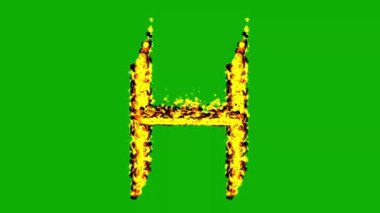 Yeşil ekran arka planında ateş efektli İngilizce alfabe H