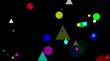 Renkli geometrik şekiller düz siyah arkaplan ile hareket grafikleri