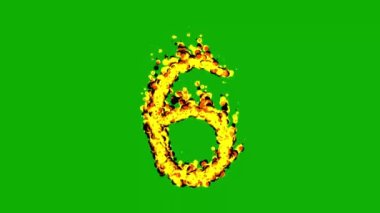 Yeşil ekran arkaplanlı ateş efekti hareketli 6 numara